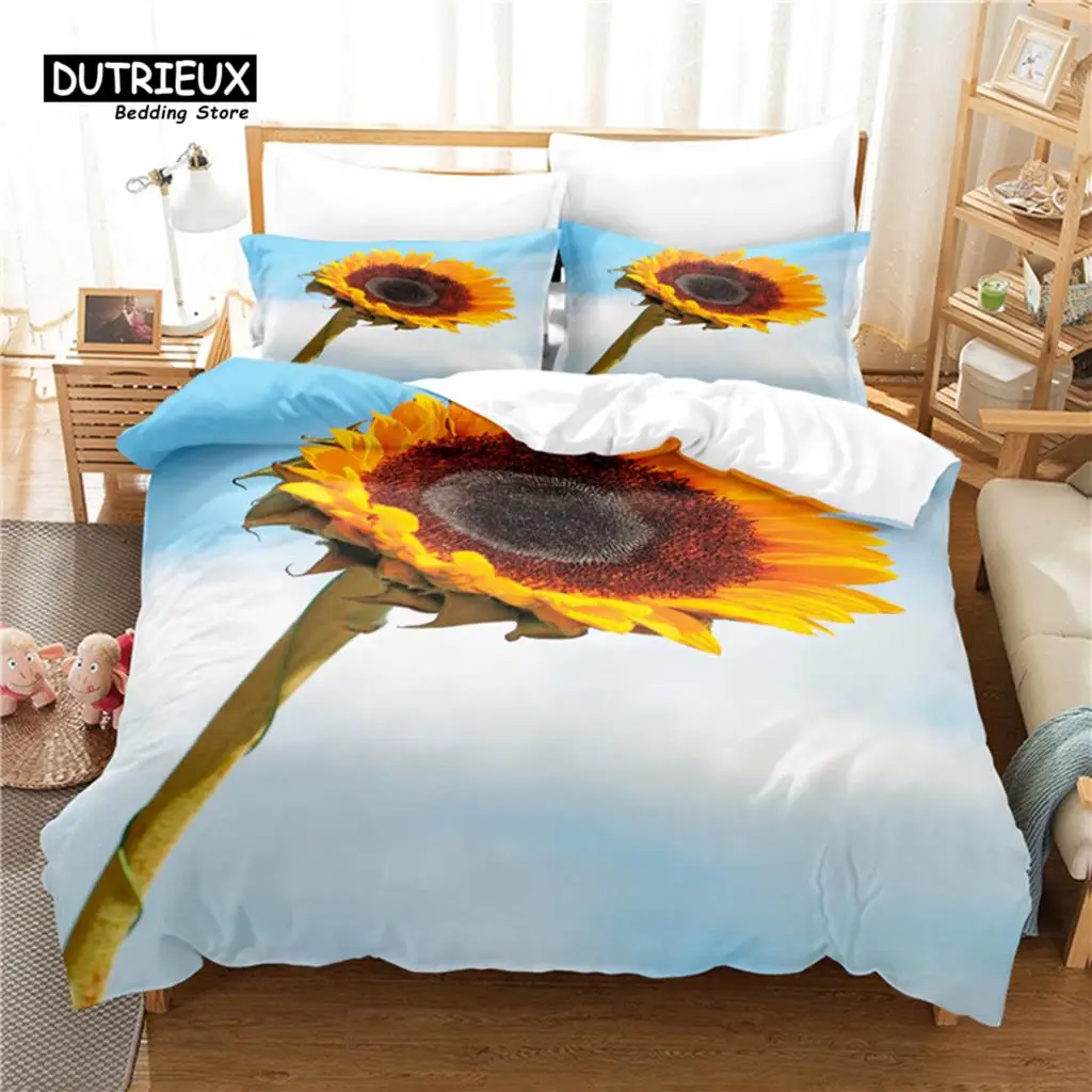 

Sunflower Bedding Set, 3Pcs Duvet Cover Set, Soft Comfortable Breathable Duvet Cover, For Bedroom Guest Room Decor