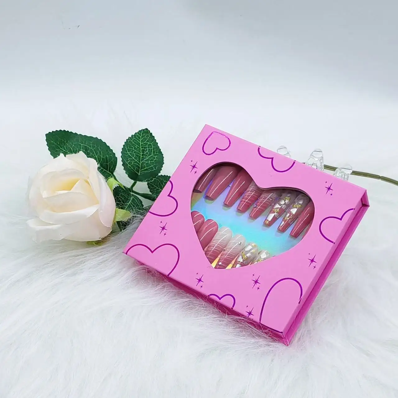 Großhandel Nagelverpackungsbox, leer, individuell, für falsche Nagelspitzen, Verpackungsboxen, Glitzerpapier, Magnetbox, Make-up