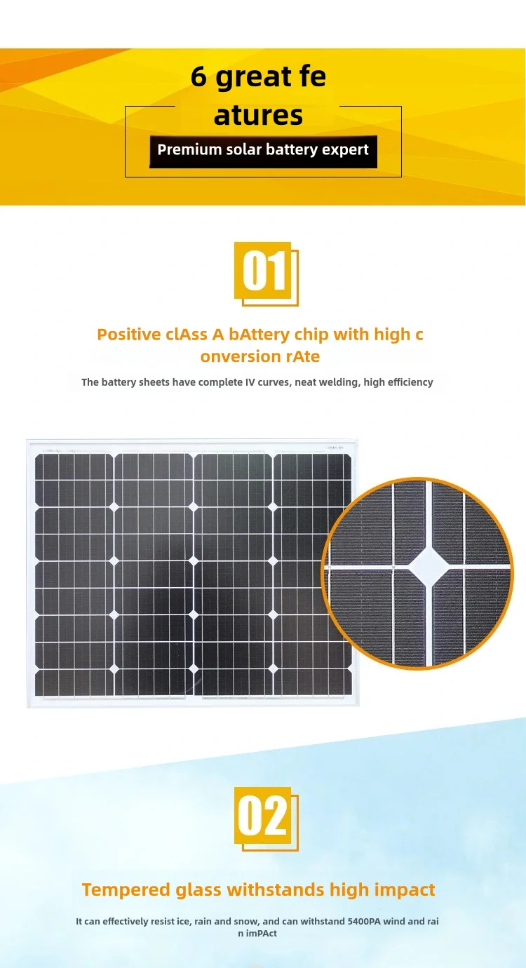 100W Monocrystalline Silicon Solar Panel Outdoor Street Light Photovoltaic Power Generation Panel Charging 12V24V Battery