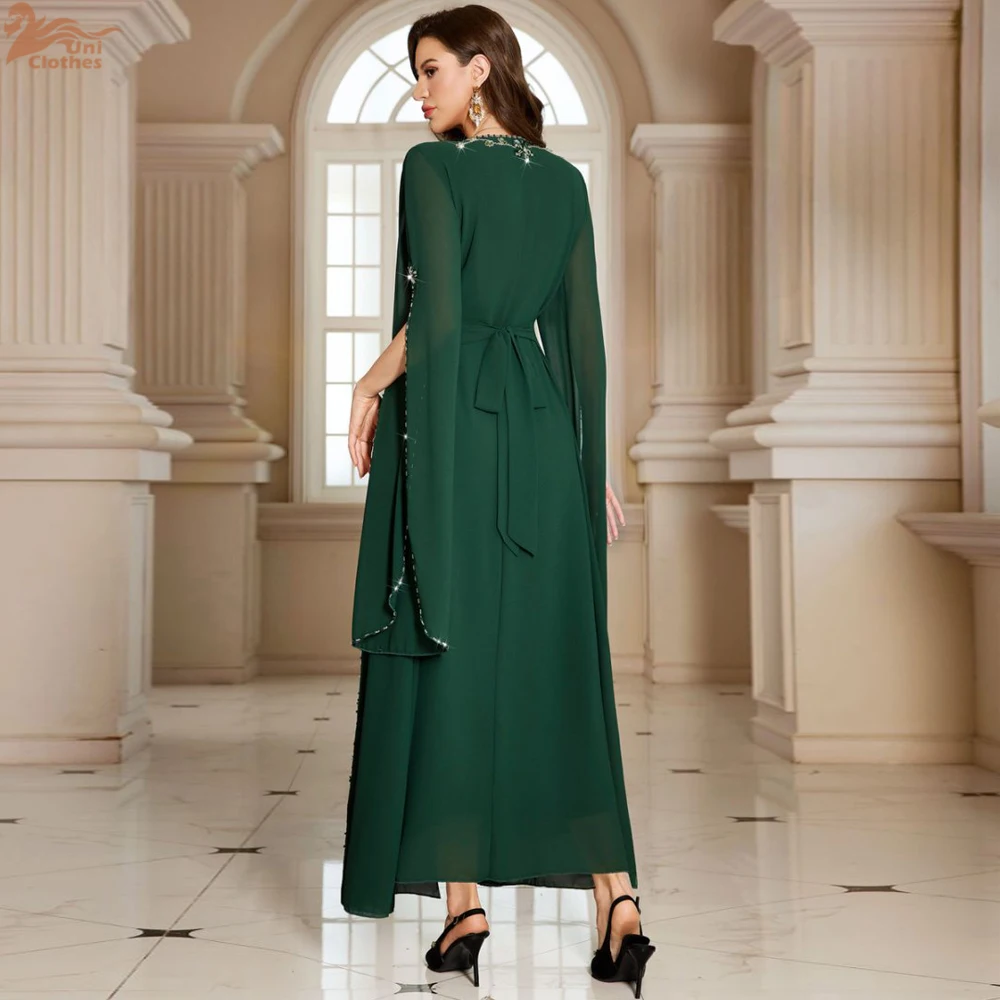 Ramadan Moroccan Luxury Rhinestone Beaded Decorated Maxi Dress Muslim V-Neck Fashion Abaya Dubai Women’s Clothing