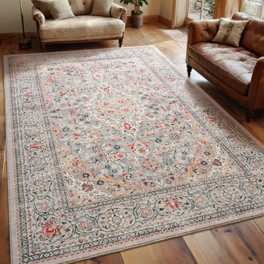 

Washable 4x6 Beige Area Rug with NonSlip Rubber Backing for Indoor Use in Living Room Kitchen Bathroom Entryway Office Bedroom