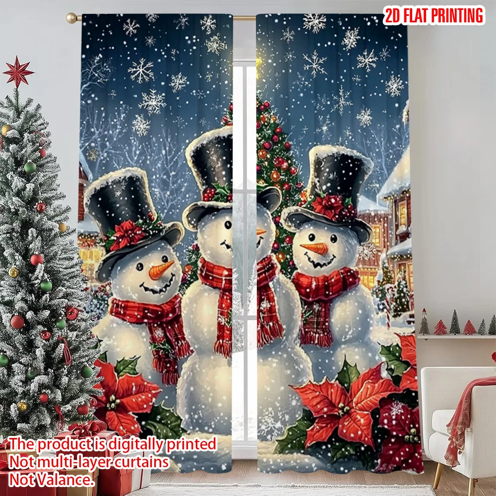 

2pcs 2D flat printing Merry Christmas Curtain Animal Scenery Durable 100% Polyester Fabric Without Electricity Family Party