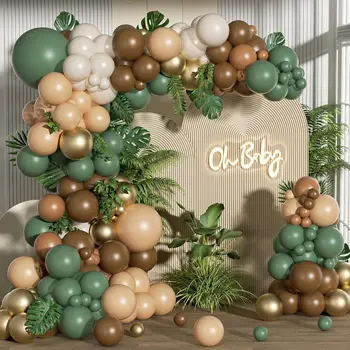 125Pcs Sage Green Brown Balloon Garland Arch Kit for Birthday Party Jungle Safari…