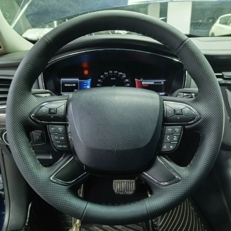 

Custom Hand-stitched Black Comfy Breathable Genuine Leather Car Steering Wheel Cover For Ford Taurus 2015 2016 2017 2018 2019