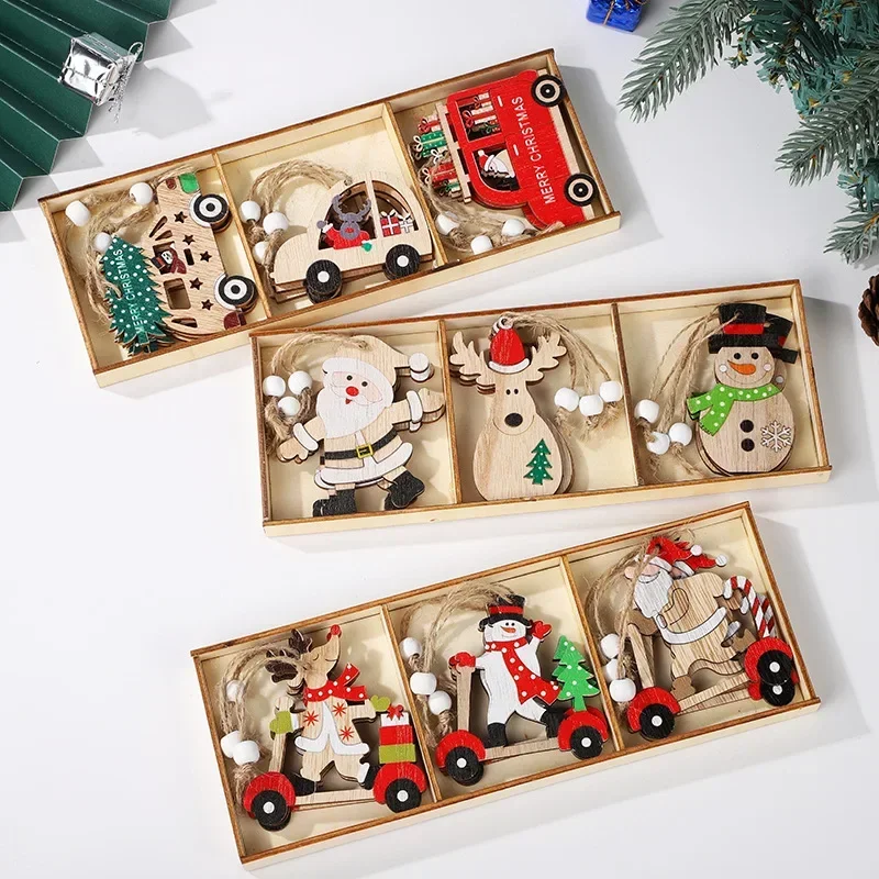 

9 pieces/box Christmas new cartoon children's gift Christmas tree small pendant cute Santa Claus snowman elk decoration