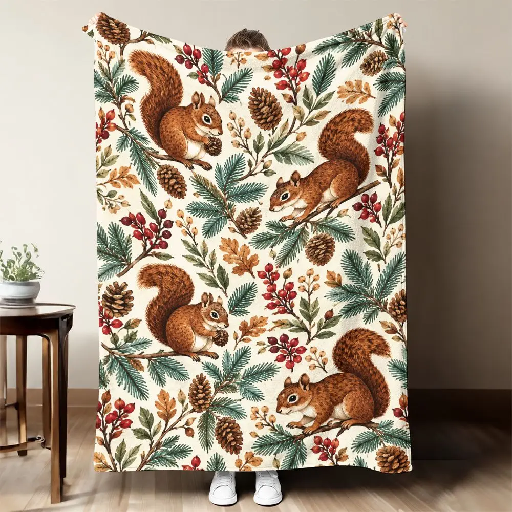 Autumn Squirrel Forest Woodland Christmas Throw Blanket Cozy Fall Decor Throw for Sofa Bedding