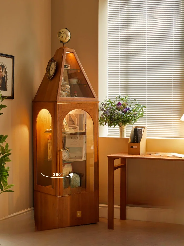 Display Cherrywood Solid Wood Rotating Bookshelf Hand-Made Corner Cabinet Blind Storage