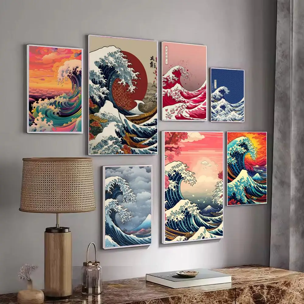 Japanese-style waves Poster Minimalist Easy-Apply Wall Art Stickers with Clean Aesthetic Design for Stylish Home Interiors