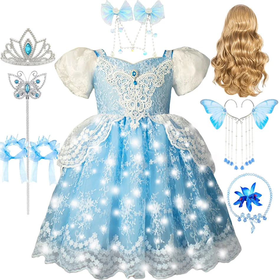 Cinderlla Dress For Girls Luxury Fluffy Lace Princess Costume Kids Halloween Carnival Cosplay Outfit Fantasy Fairy Disguise Sets