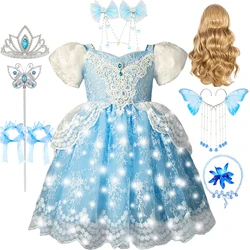 Cinderlla Dress For Girls Luxury Fluffy Lace Princess Costume Kids Halloween Carnival Cosplay Outfit Fantasy Fairy Disguise Sets