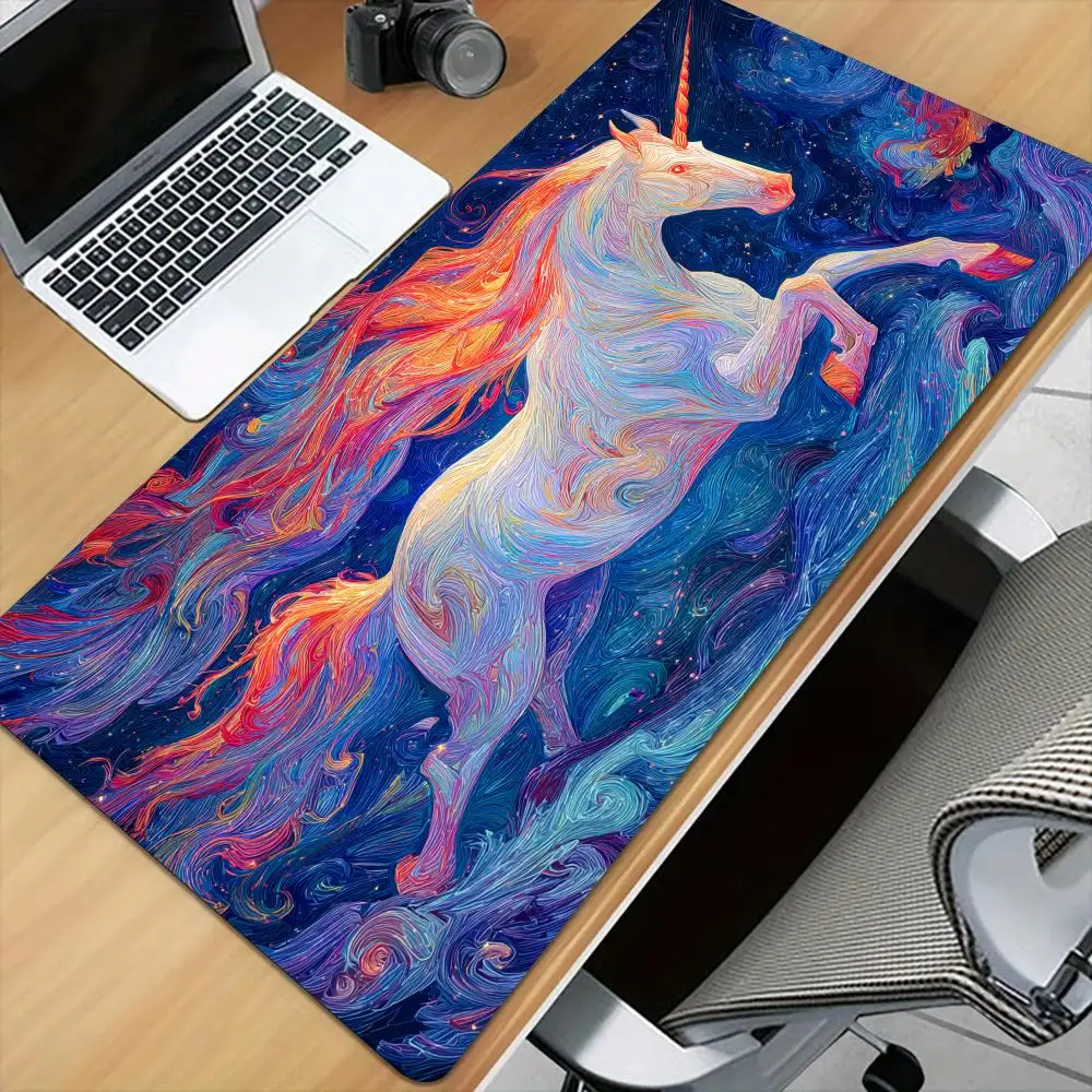 Magnificent Starry Sky Unicorn Mouse Pad Desk Mat with Stitched Edge Mousepads Rubber Anti-slip Gamer Keyboard Rug Gaming Mats