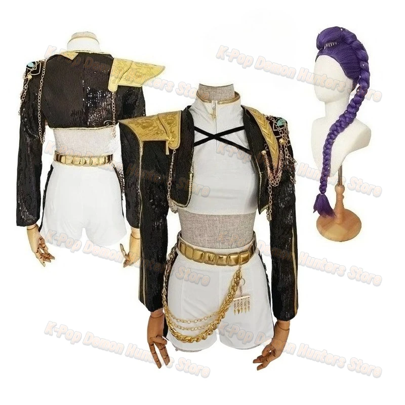 

Anime KPop Rumi Cosplay Costume Wig Woman Black White Uniform Christmas Halloween Party Clothing