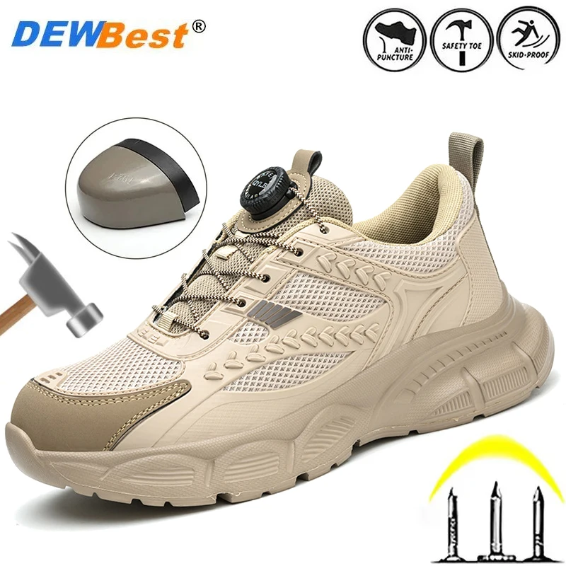 Four-season breathable men's anti-smash anti-puncture steel toe lightweight wear-resistant safety protection site work shoes