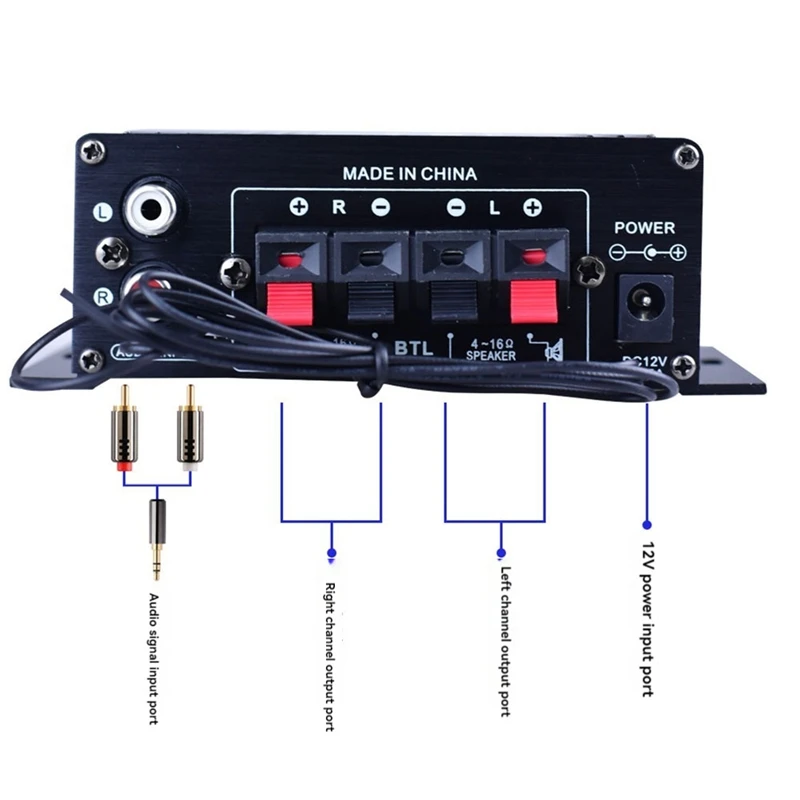 Mini Digital Power Audio Car Amplifier Blue Light Stereo Audio Amplifier For Home Theater Club Music