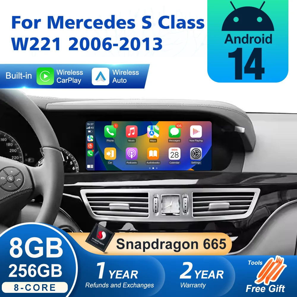 For Mercedes Benz S Class W221 2006-2013 256G Wireless CarPlay Android Auto GPS Car Multimedia Navigation SWC DSP 4G WiFi