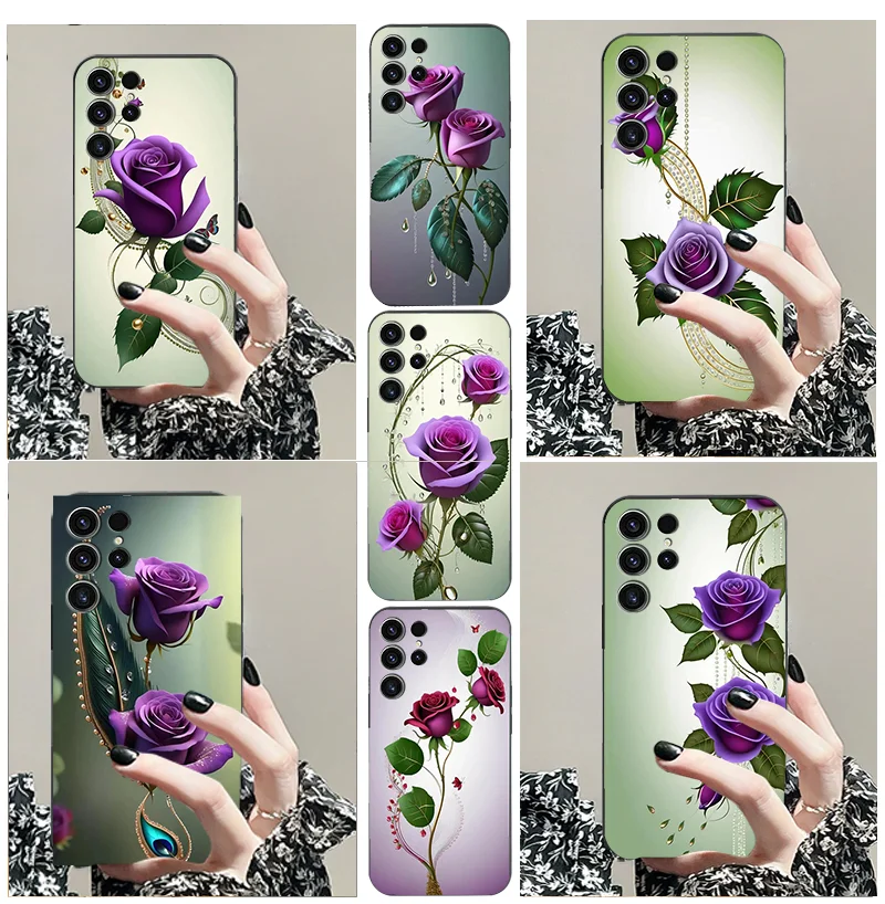 For Samsung S25 S25PRO S25Ultra A16 A06 4 g 5 G Galaxy TPU Black Soft Phone Case Dustproof and Drop proof Purple Rose Series