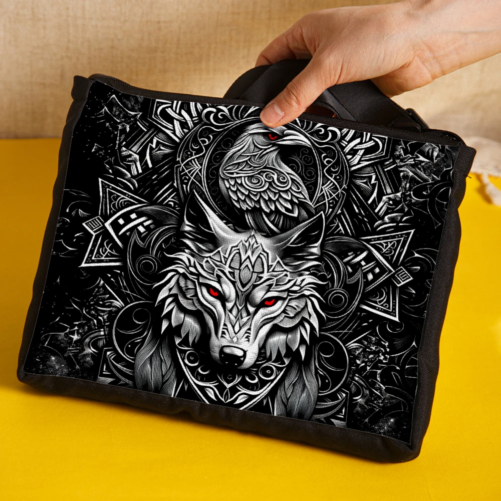 Wolf Pattern Crossbody Bag Black Tribal Wolf And Dragon Design Shoulder Bags For Women Men Outdoor Travel Daily Use Fashion Acce