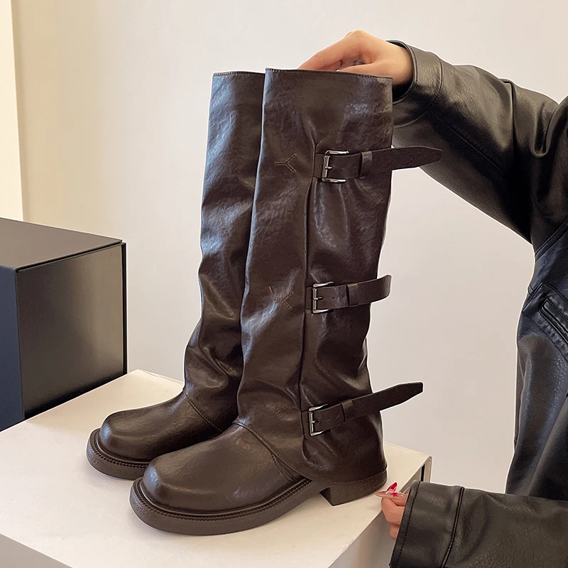 Sepatu Bot Setengah Betis Wanita Tinggi Musim Semi dan Gugur 2025 Model Baru Sepatu Bot Setinggi Lutut