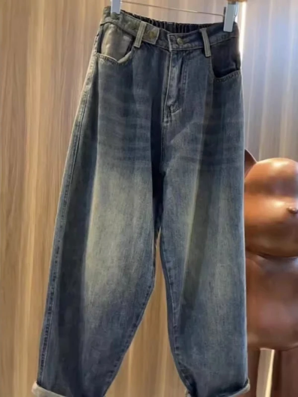 

Large Size 300 Pounds Washed American Retro Denim Jeans Men's Spring Autumn Thin Straight Nine Points Pants Casual Comfortable