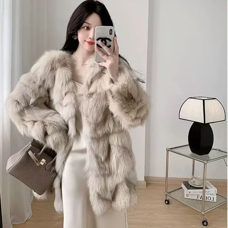 2023ฤดูหนาวใหม่ผู้หญิงกลางความยาวเลียนแบบMartenเสื้อกันหนาวแฟชั่นหลวมWarm Faux Fur Coatหญิงอารมณ์สบายๆoutcoat