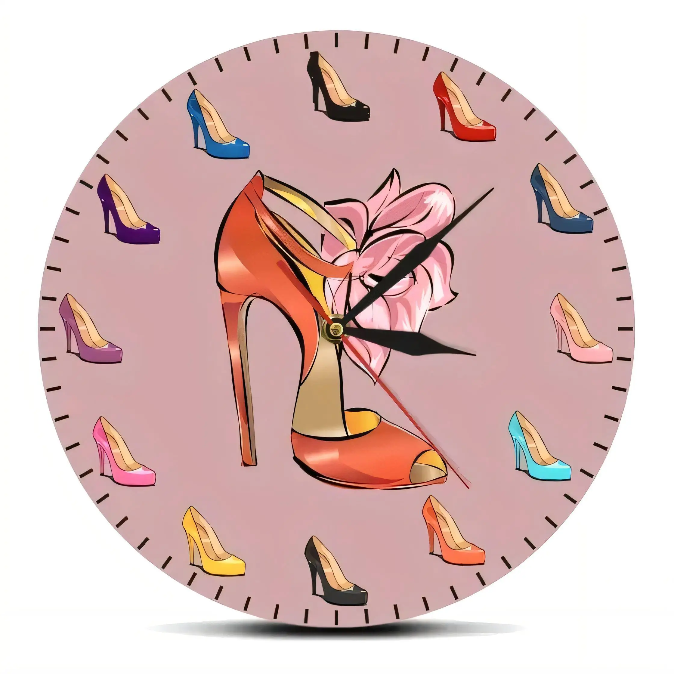 Fashion High Heel Stiletto Shoe Wall Clock  Dusty Pink Decorative Home Office Art Silent Non Ticking Battery Operated