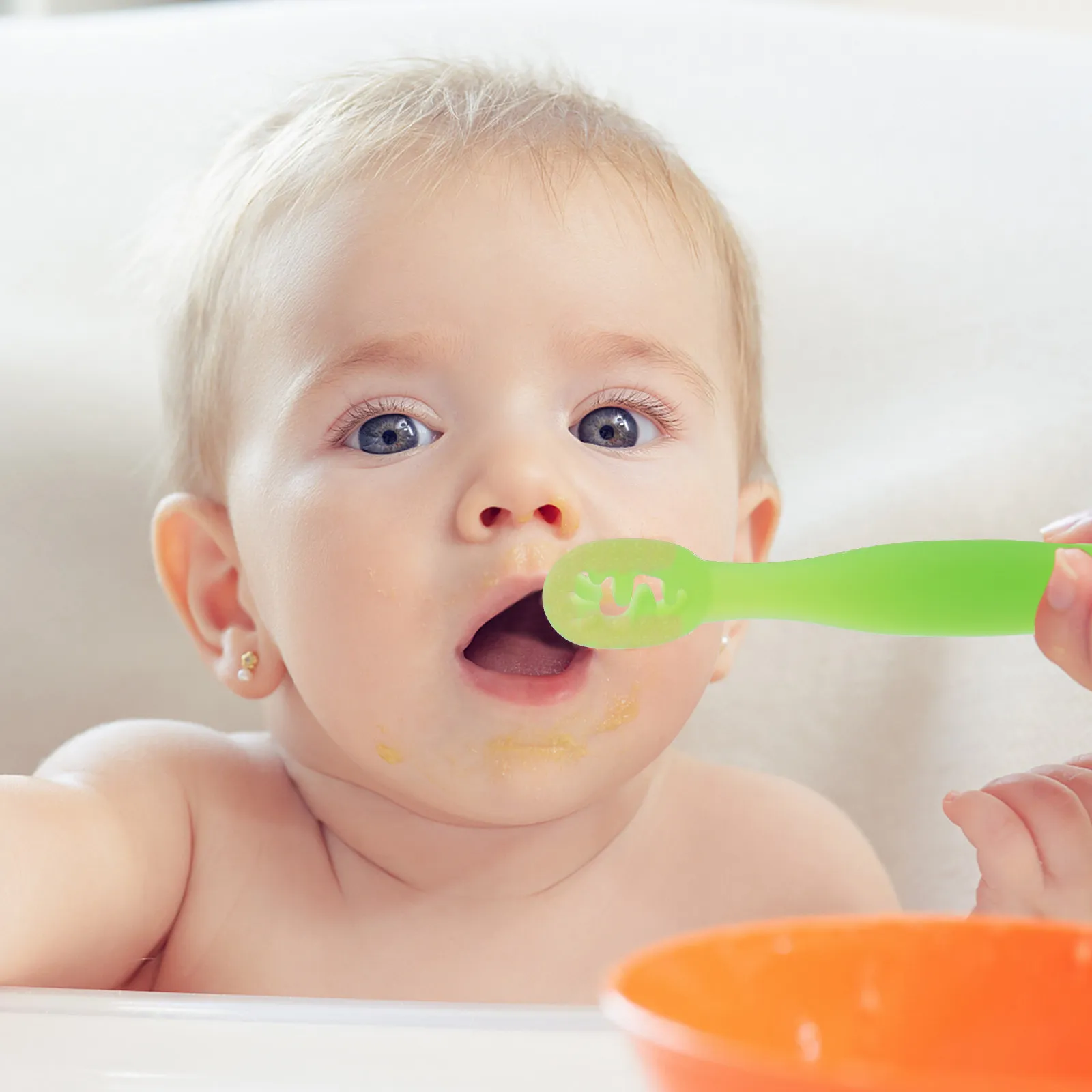 

2Pcs Silicone Baby Training Spoon Premium Soft Contoured Handle for Infant Toddler Feeding Spoon High Temp Resistant