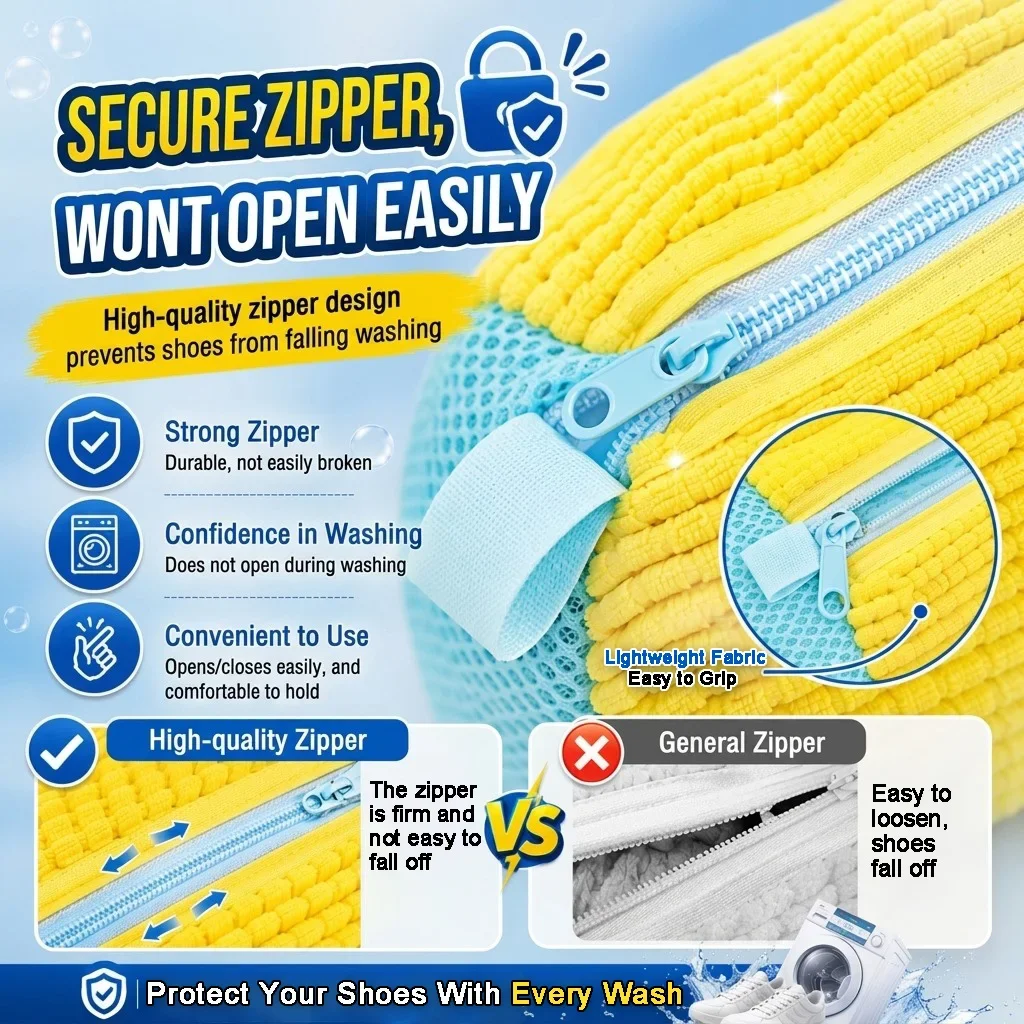 Fluffy Fiber 360 ° Surround Cleaning Shoe Washing Bag - Reusable Durable Machine-Washable Shoe Bag With Zipper Closure(1Pcs) view 4
