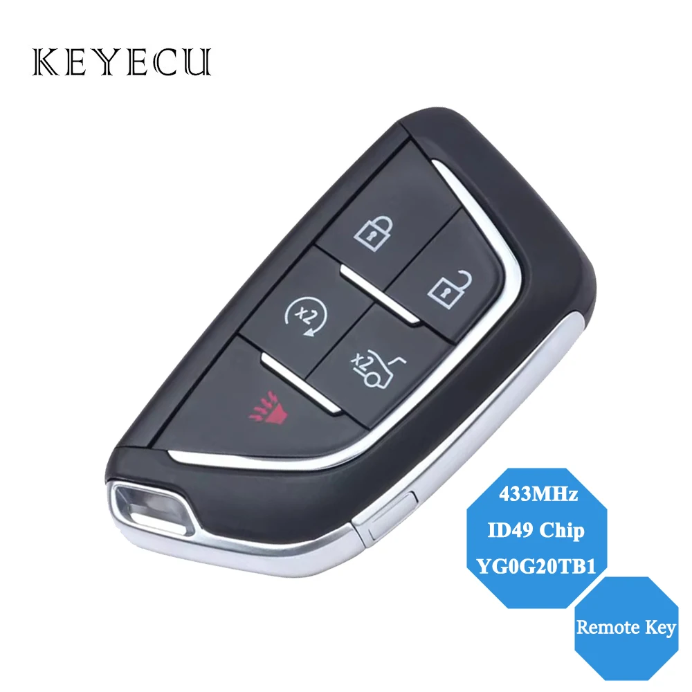 Keyecu For Cadillac CT4 CT5 2020-2022 Smart Remote Car Key Fob 433MHz ID49 Chip YG0G20TB1 13536990 13592978 13592985 13538860