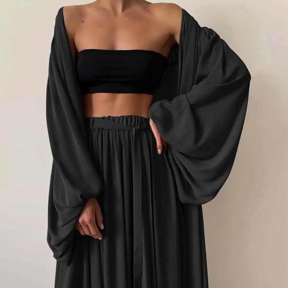 Survêtement à manches longues bouffantes pour femmes, tenue sexy, cardigan, haut tubulaire, pantalon à jambes larges, vêtements, 03/Life