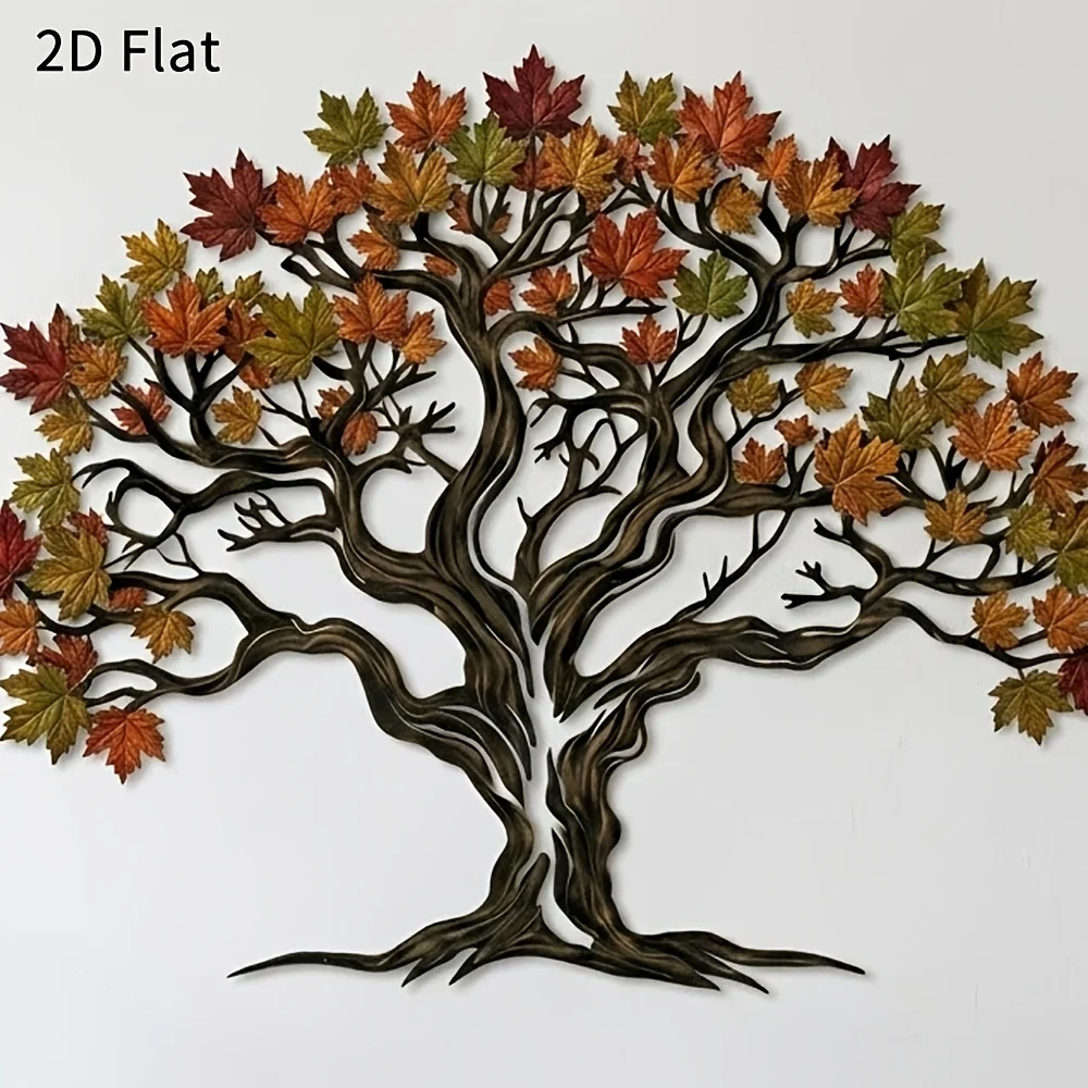 CIFbuy 2D Metal Wall Art Autumn Maple Tree Family Tree Rustic Home Decor Waterproof for Living Room Bedroom Porch Gift