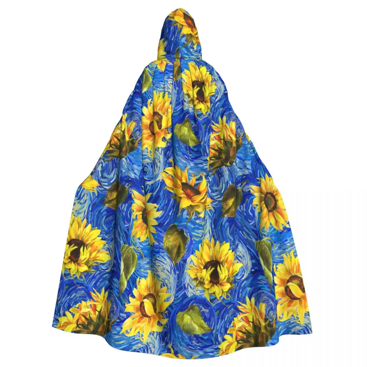 Starry Night Sunflower Witch Cloak Hooded Cosplay Costume Halloween Adult Long Party Cape