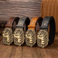 A unique, fashionable and versatile PU embossed belt featuring two galloping horses with irregular background patterns and large