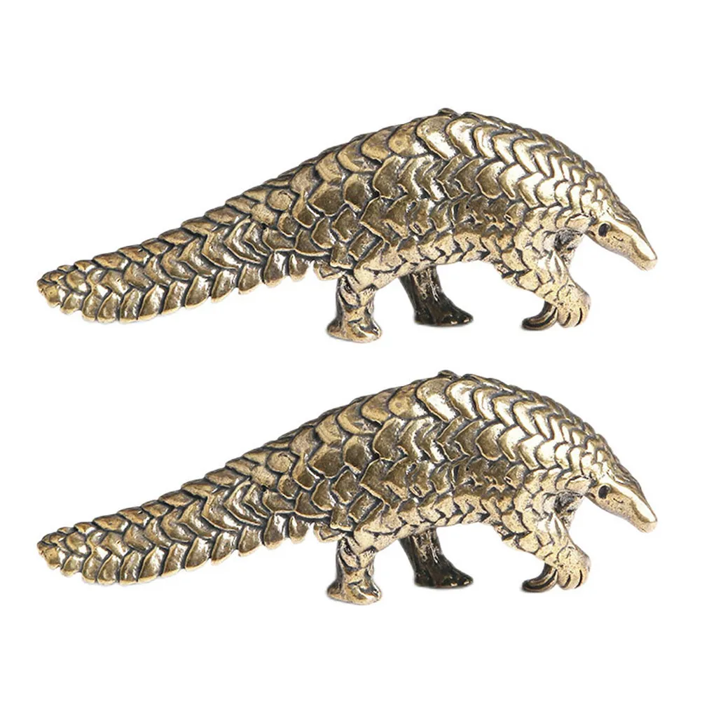 2Pcs Brass Pangolin Tabletop Ornament Elegant Vintage Decorative Animal Statue Desk Shelf Feng Shui Luck Success Symbol Brass