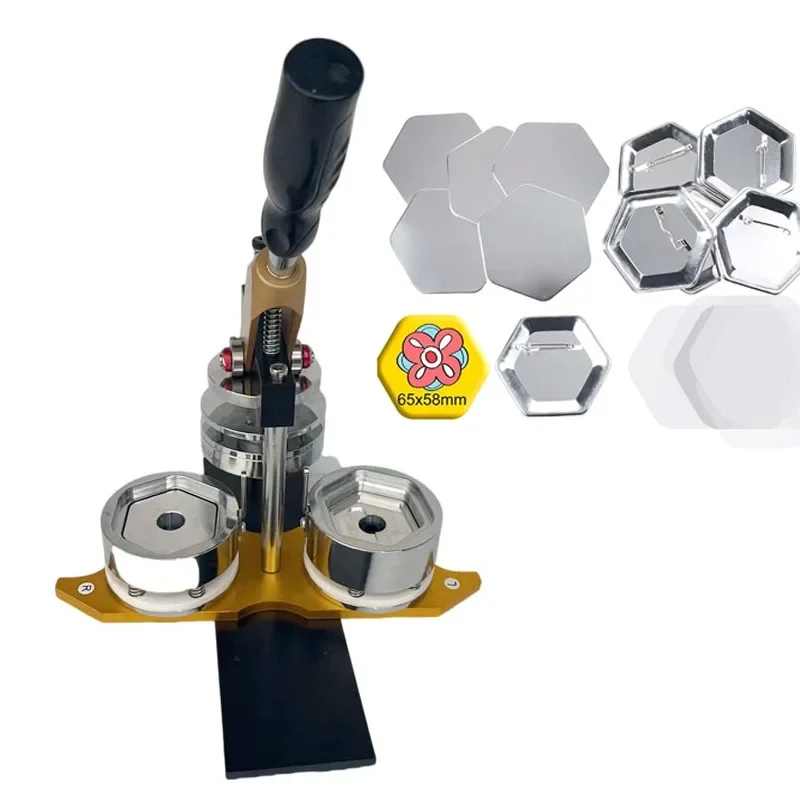 

Hexagonal Button Making Machine 65*58mm Badge Punching Kit Children's DIY Gift Button Making Supplies with 100 Button Parts