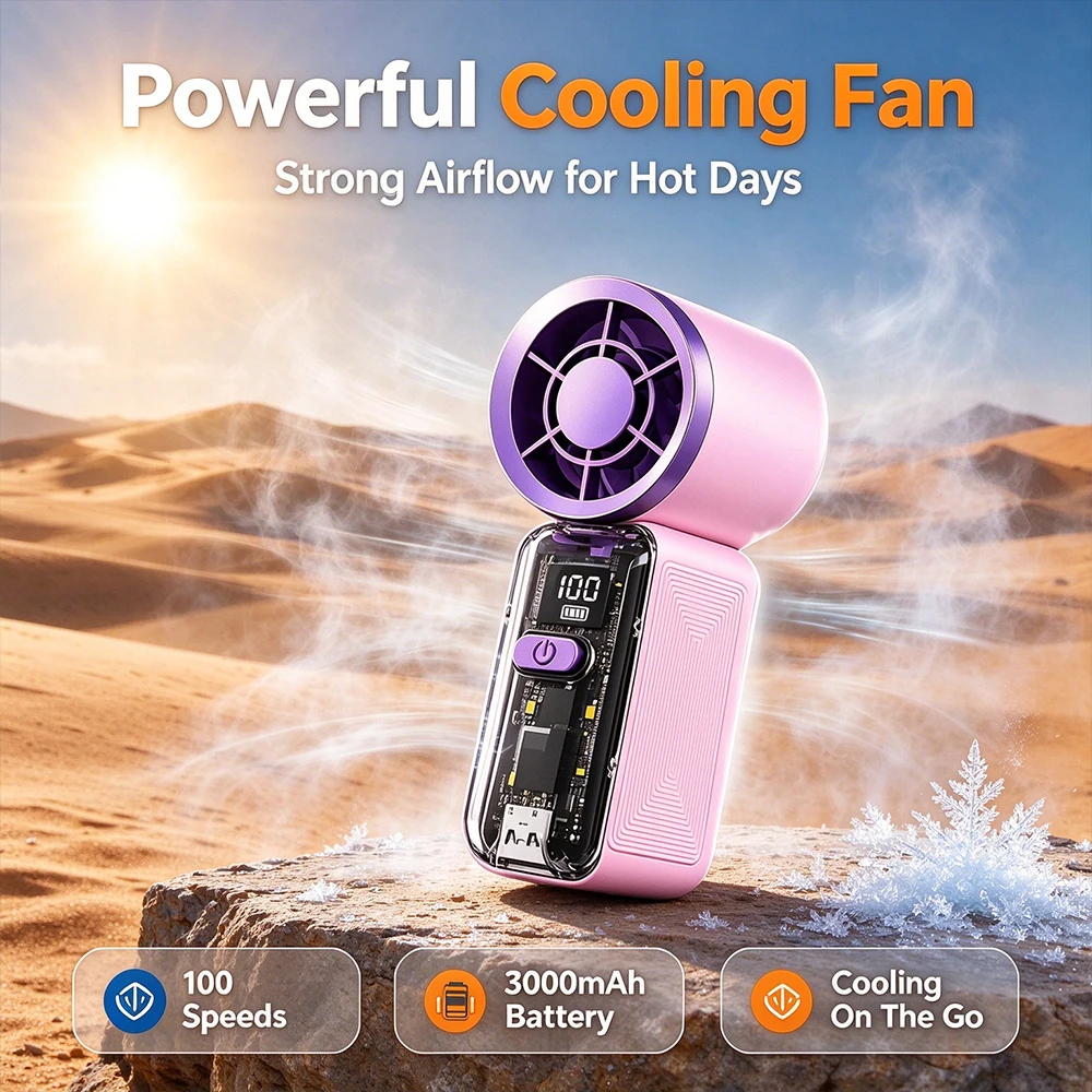 Handheld Mini Wind Cannon Fan Portable High Speed Air Cooling Fan USB Charging Pocket Fan For Summer Outdoor Sports