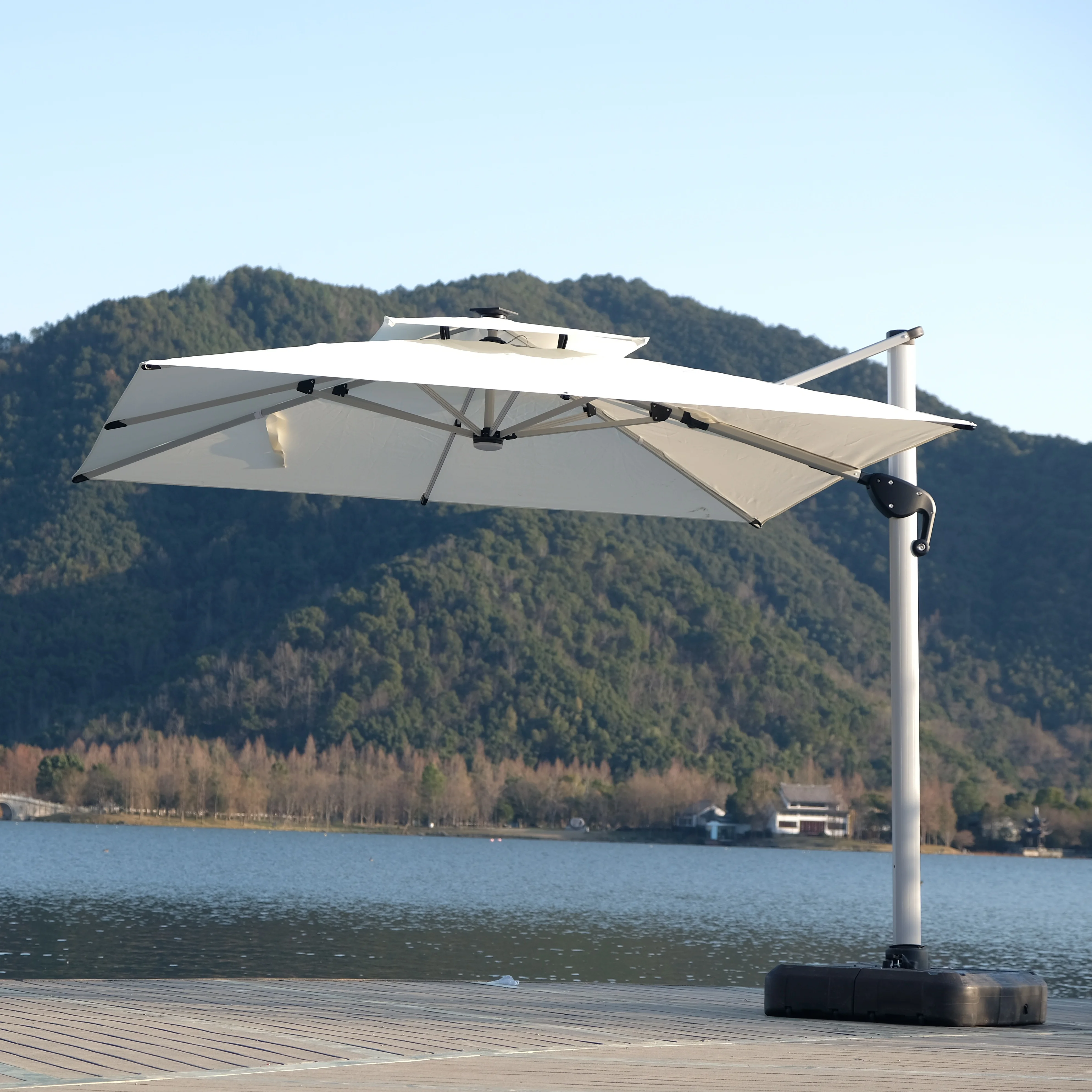 3x3M Square Canopy High-end Aluminum Frame LED Light 360 Rotating Cantilever Umbrella Outdoor Furniture