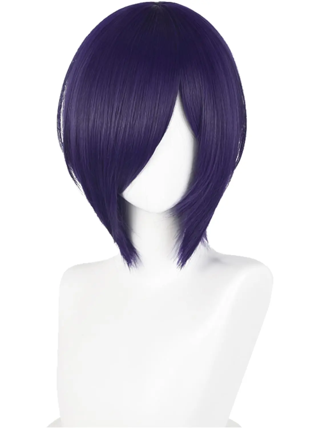 Perruque de cosplay anime Touka Kirishima, courte, violet foncé, style bob, avec frange, raie latérale, dégradée, pour déguisement de Ghoul pour fête d'Halloween