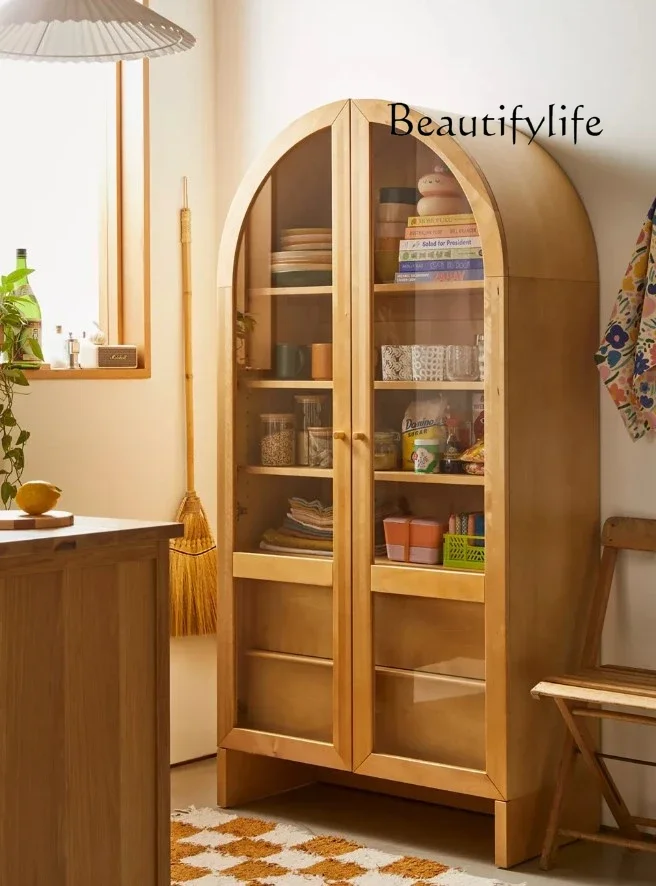 Nordic modern single and double door arched bookcase multi-layer display cabinet household floor locker