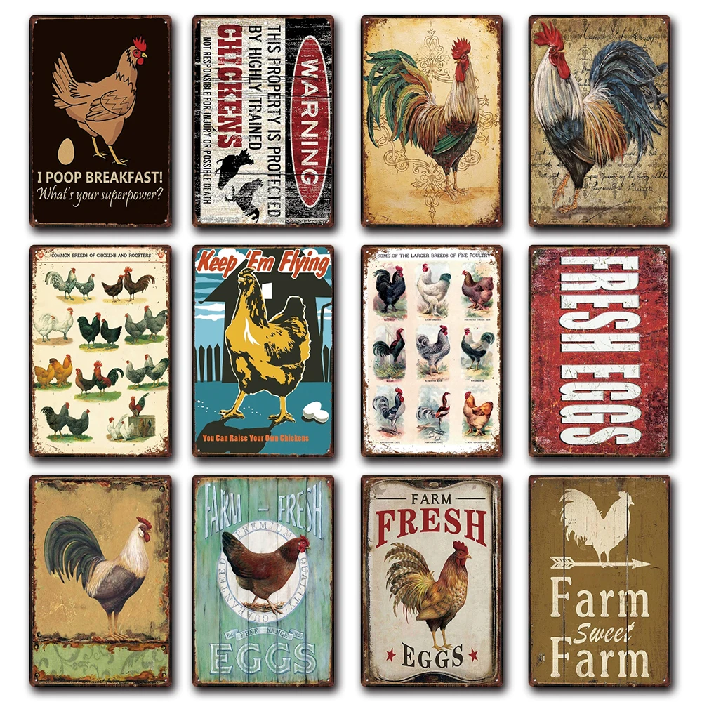 [ Kelly66 ] Chicken The Farm Fresh Eggs Tin Poster Metal Sign Bar Decor Wall Art Painting 20*30 CM  yy-3