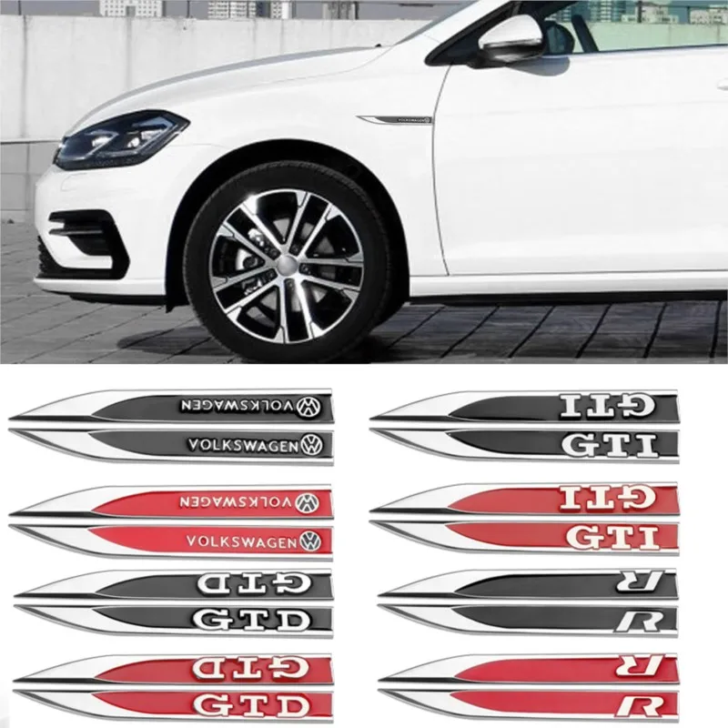 2PCS Car 3D Metal GTI GTD R Logo Side Body Fender Emblem Stickers per Volkswagen VW Tiguan Jetta Mk6 Scirocco Polo Passat B6 B8