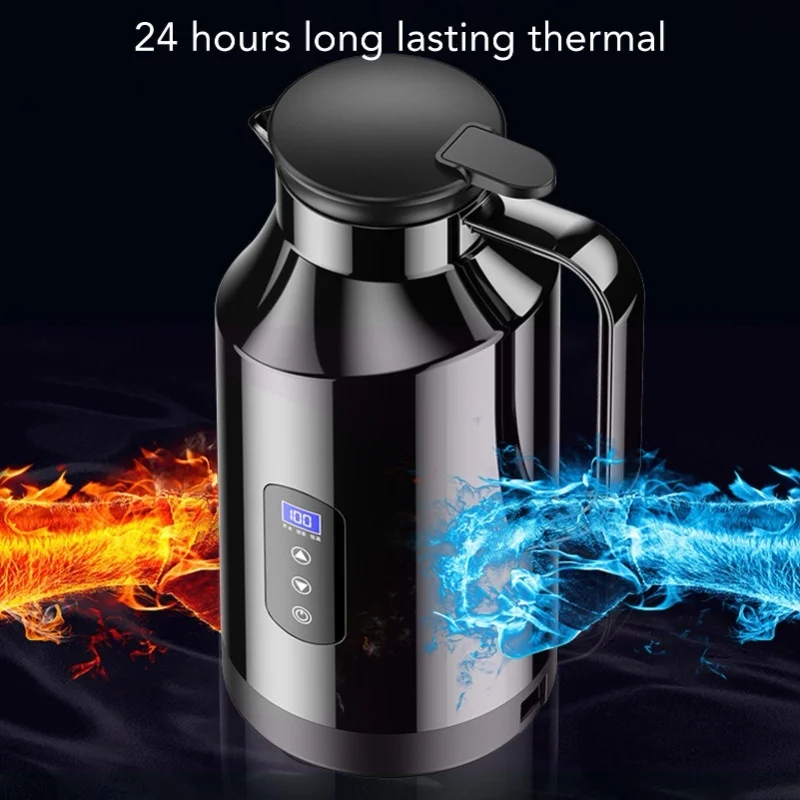 12V 24V Car Electric Kettle 200W Hot Water Boiler Stainless Steel Heating Cup Display With Cigarette Lighter Plug For Travel