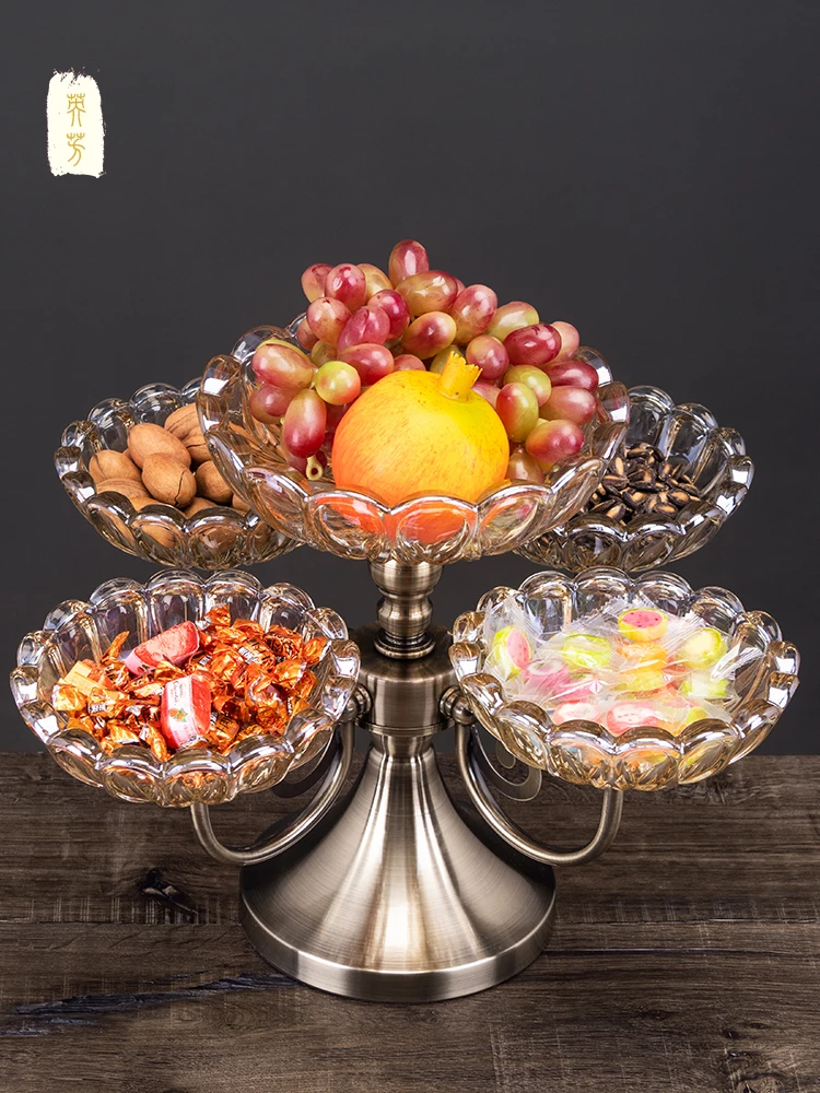 

High-Grade Glass Double Layer Rotating Fruit Plate Creative Modern Living Room Coffee Table Household Light Luxury Fruit Plate