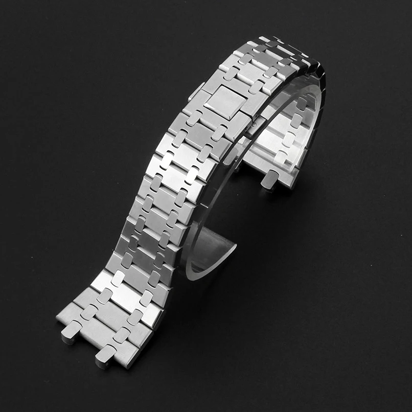 Factory Supply Solid 304L Stainless Steel Watch Band 26mm Brushed Metal Strap Double Snap Deployment Buckle