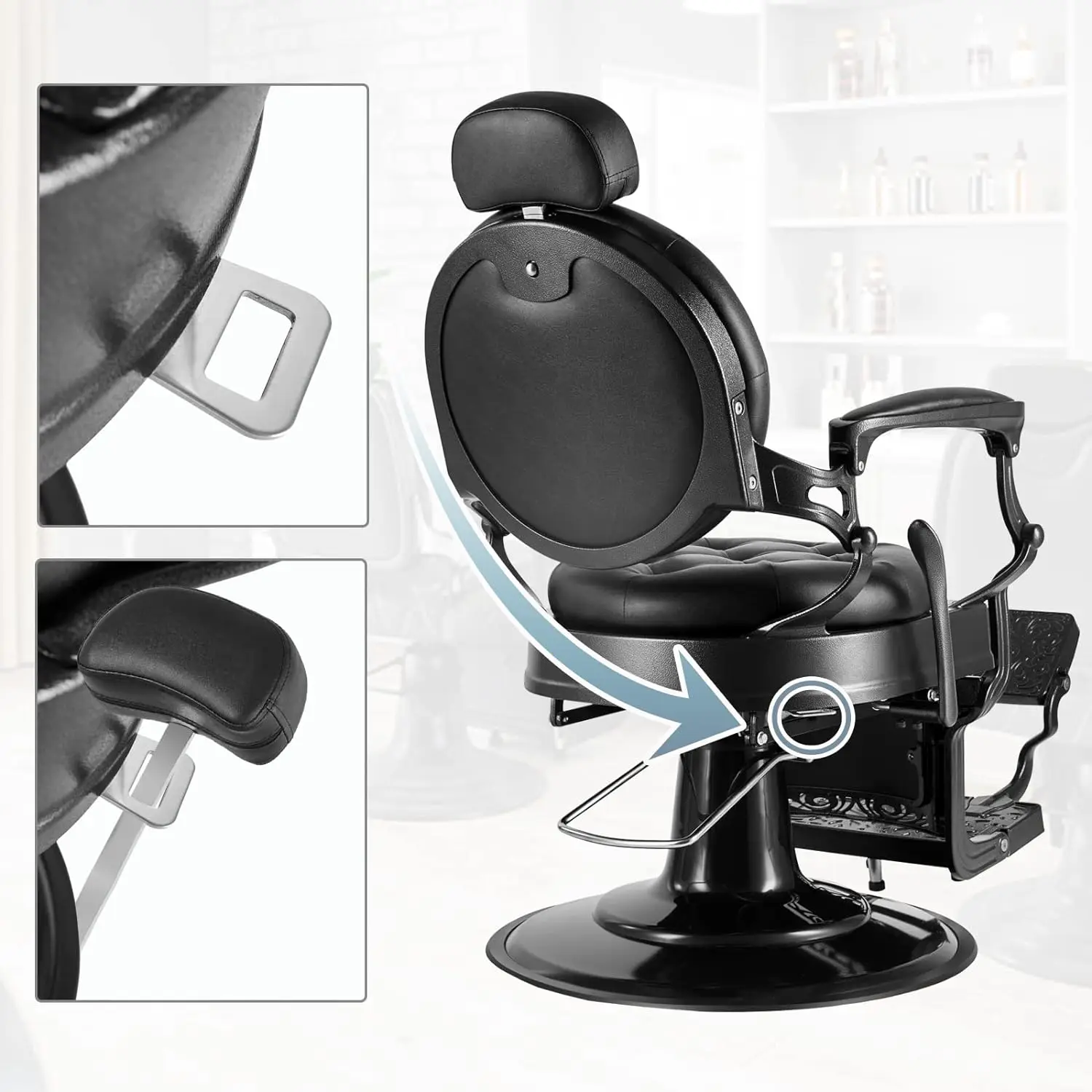 Hidráulica Recline Salon Beauty Styling Cadeira, Cadeira Retro Preto, 360 Graus Giratória, Heavy Duty, Para Todos os Fins