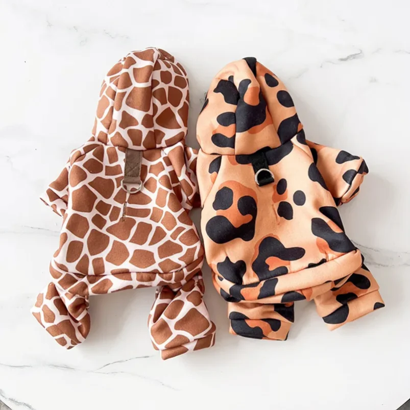 

Leopard Print Pet Puppy Dog Four-legged With hooks Hoodie Clothes Small Dogs Fashion spring and Winter Warm dog cat pet Clothes