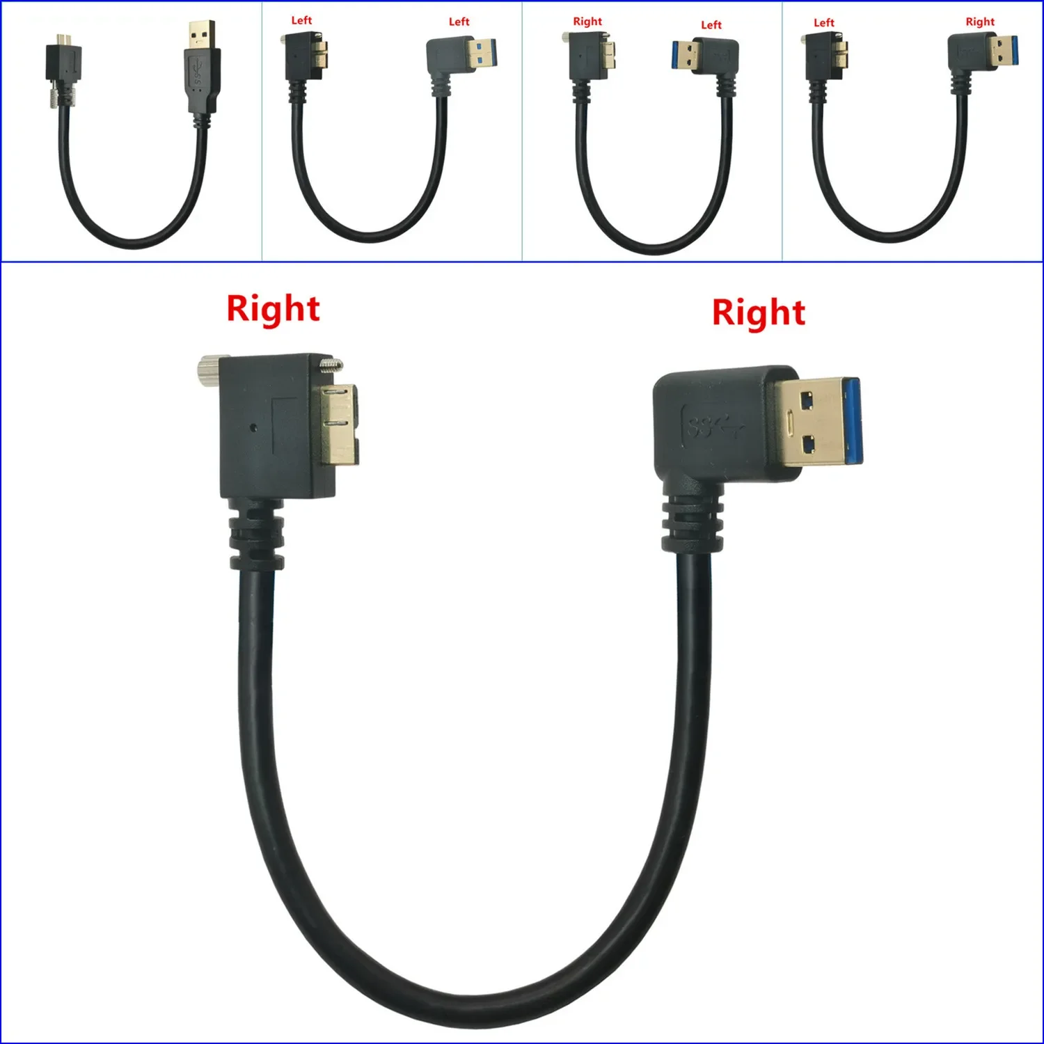 Double Bend USB 3.0 Type A 90 Degree Left & Right Angled to Micro B Male Cable for Samsung S5 Note 3 HDD External Hard Drive Dis