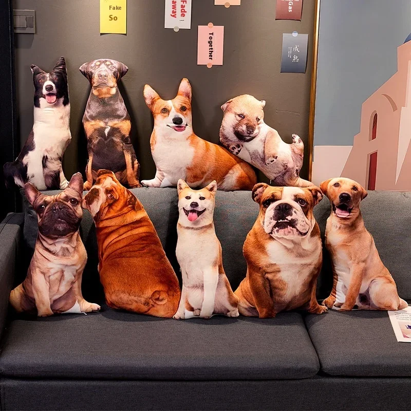3D Simulation Funny Dog Cushion - Lifelike Shiba Inu Corgi Bulldog Sofa Bedroom Decor Pillow for Home Comfort