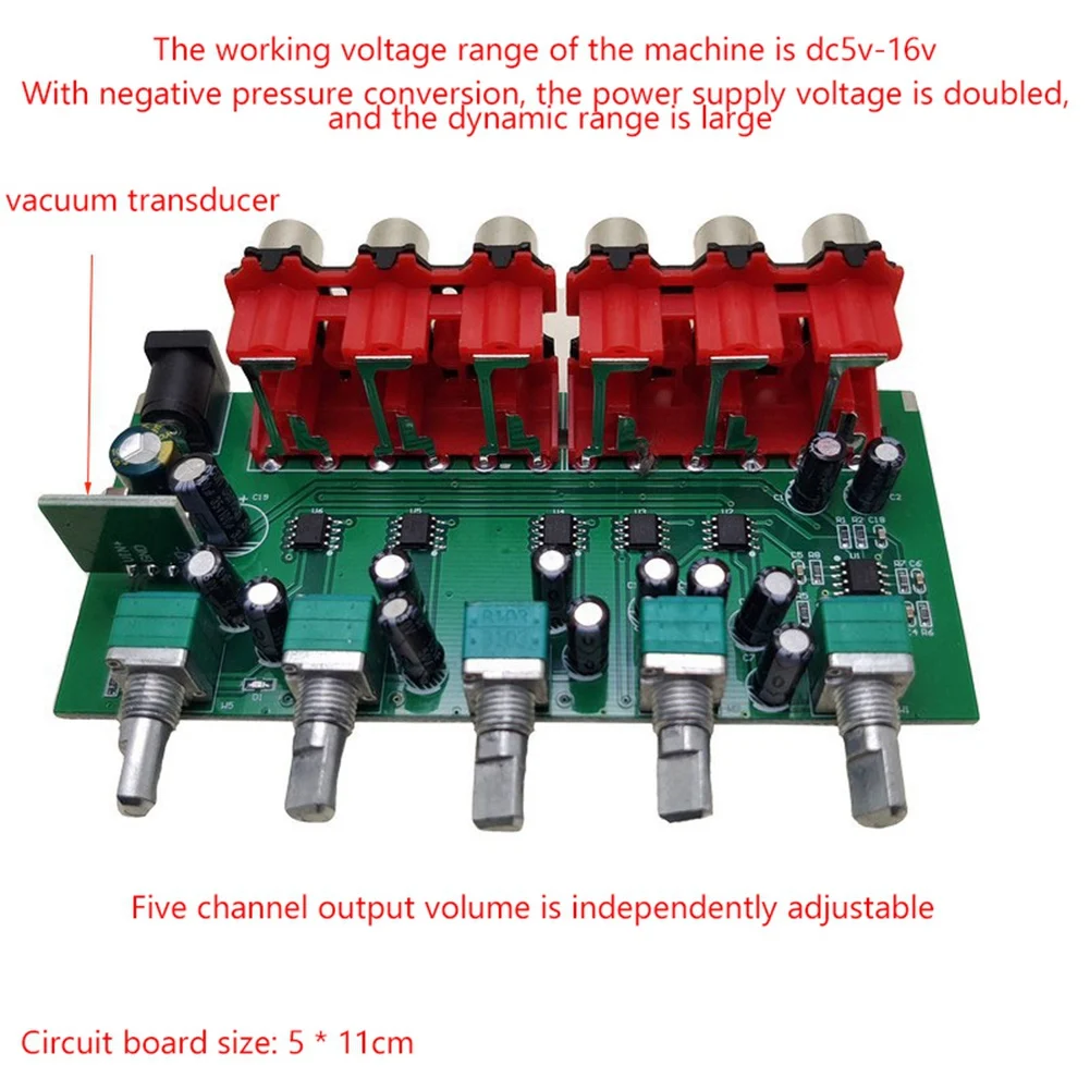 Stereo Audio Mixer 1 Input 5 Output Multi-Channel Audio Source Distributor RCA Interface for Power Amplifiers