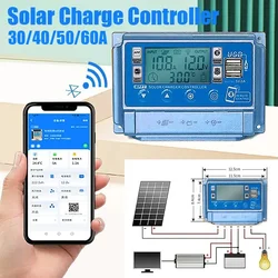 bluetooth Solar Panel Controller 30A/40A/50A/60A 2 USB Digital Display LCD Screen MPPT Solar Panels Battery Charge Controller