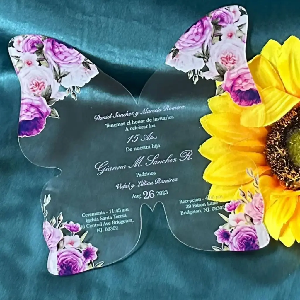 

10pcs Custom Butterfly Acrylic Bridal Shower Invitation Sweet 16th Quinceanera Birthday Baptism Invitation for Party Decoration